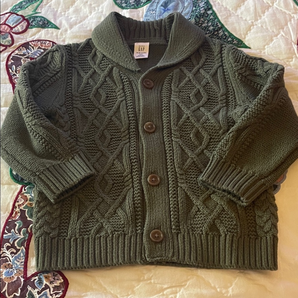Baby Gap Green Cable Knit Kids Cardigan Size 18-24 Months